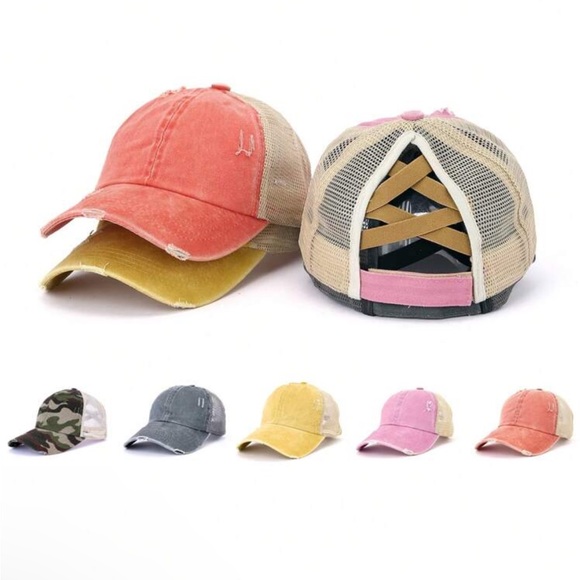 Messy hair/ponytail mesh black baseball cap- pink - Picture 2 of 2